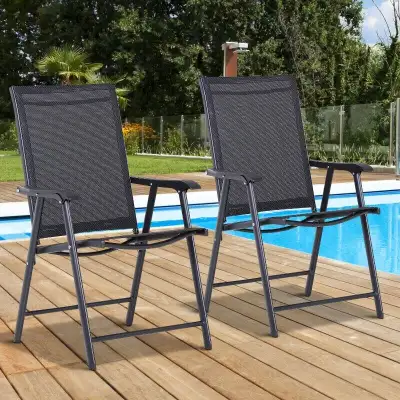 Set of 2 Foldable Texteline Garden Chairs Steel Frame Outdoor , View more