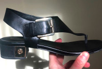 Michael Kors Black Gold Buckle Leather Thong