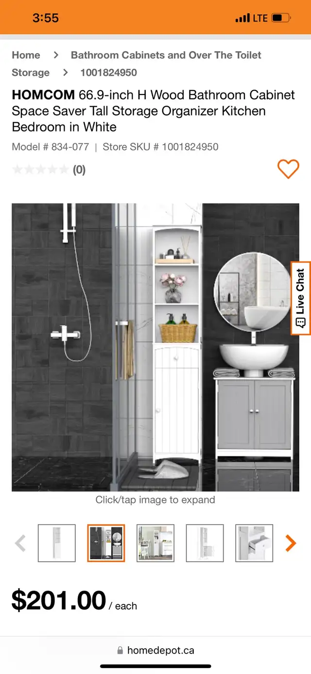 HOMCOM 66.9-inch H Wood Bathroom Cabinet Space Saver Tall Storag in Storage & Organization in Kitchener / Waterloo - Image 3