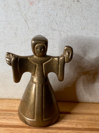 3.5" Vintage Brass Monk Priest Friar Hand Bell Figurine Metal