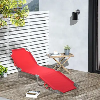 Red folding Lounge Chair, Portable Reclining Beach Lounger, View more