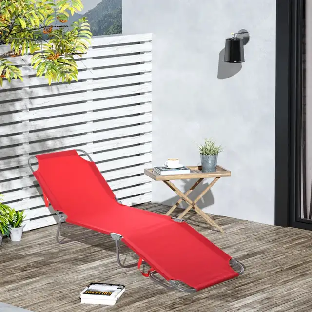 Red folding Lounge Chair, Portable Reclining Beach Lounger in Patio & Garden Furniture in Markham / York Region - Image 2