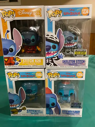 I have four Stitch Funko Pops available, including Stitch 626, Skeleton Stitch (Entertainment Earth...