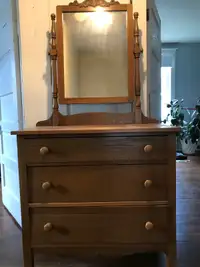 Antique Three Drawer Mirror Dresser