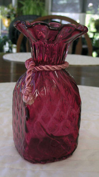 Cranberry Heritage Square Vase With Fluted Top