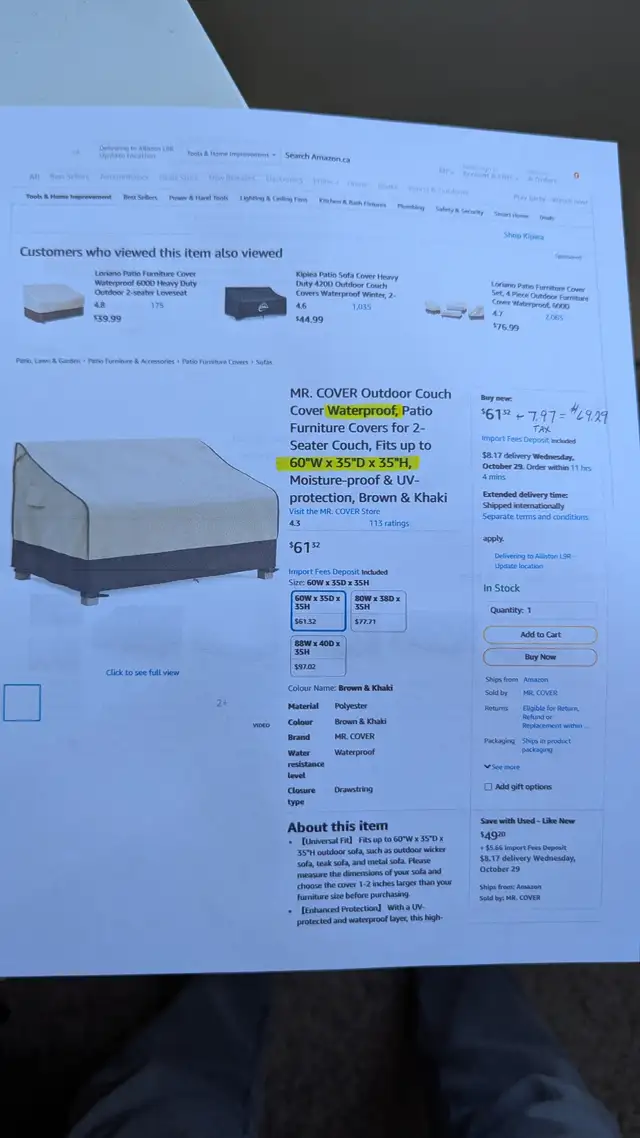 Outdoor Furniture Cover in Patio & Garden Furniture in Barrie - Image 2