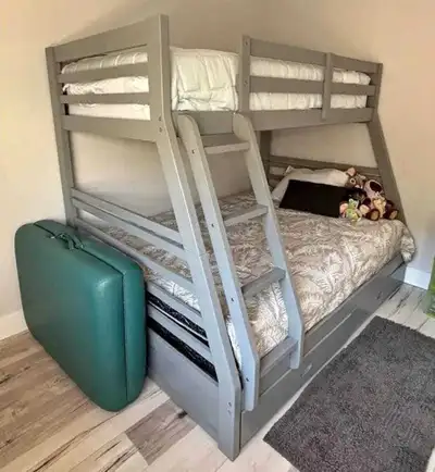 Single over double bunk bed with drawers, View more