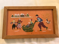 Vtg Framed Needlepoint of a Man & Child on an Ice Rink-Holland