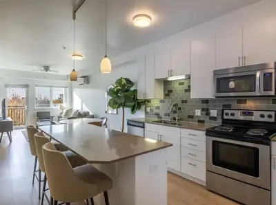 This modern and spacious 2-bedroom, 2-bathroom apartment features a contemporary kitchen equipped wi...