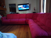 3 pc sectional sleeper sofa, micro fiber in soft red