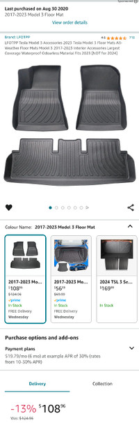 2017-2022 Tesla Model 3 Floor Mats (used) 