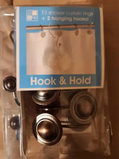 Shower Curtain Rings & 2 hooks, NEW , View more