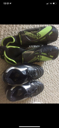 Soccer Cleats and Shin Guards Size 3.5 child