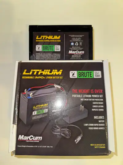 Selling used 1 year Marcum lithium battery 12V 10AH without charger for $70