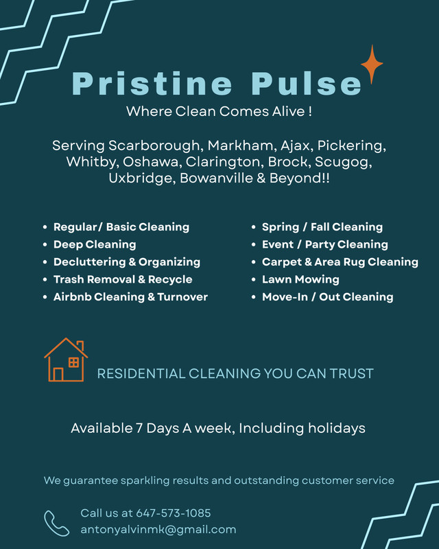 Pristine Pulse — Where Clean Comes Alive!  ✨ Book Today - Markham / York Region in Cleaners & Cleaning in Markham / York Region