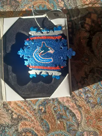 Canuck Christmas tree Ornament with whale logo seasonal, View more