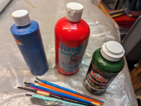 3 Bottles of Tempera Paint and Brushes