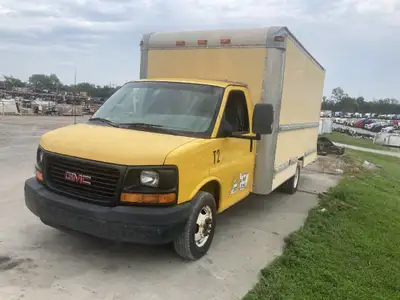 Parting out a yellow cube truck for sale; not road worthy, parts.