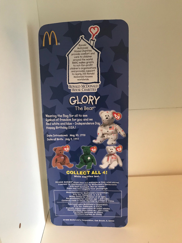 McDonald’s happy meal ty teanie beanie babies Glory American Bea in Toys & Games in City of Toronto - Image 2
