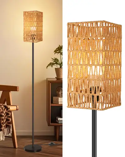 Rattan Floor Lamp for Living Room, 62" Tall Standing Lamp , View more