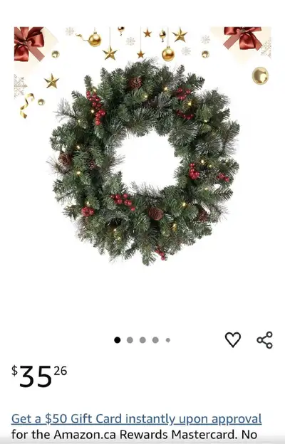 Like New 18 Inch Artificial Garland with Hook Pine Cone Berry Christmas Wreath Outdoor for Your Outs...