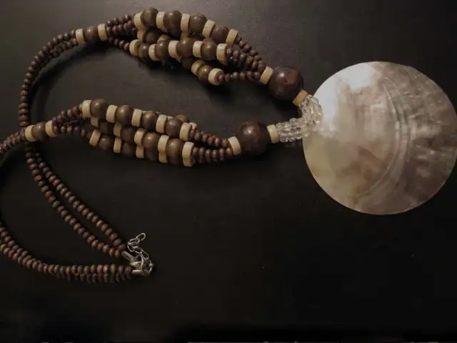 Brown bead necklace with circle shell -22 inches