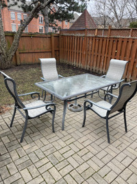 Aluminum patio table with chairs and more.See description please