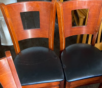 Wood Chairs with Black Faux Leather Seats