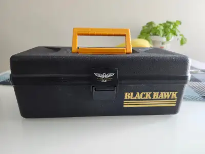 25 01 29 STON BH BLACK HAWK Fishing Tackle Box and Supplies Estate sale find. Tackle Box Dimensions...