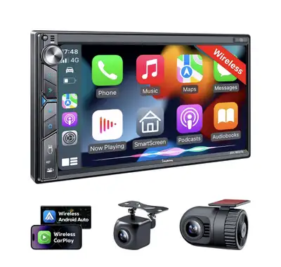 SJoyBring Dual Din Wireless Car Stereo Upgrade with Apple Carpla, View more