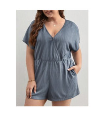 Plus Wrap Slant-Pocket Romper (1XL)