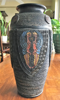Tall Black Antique Japanese TOKANABE Earthenware Vase 1920-30