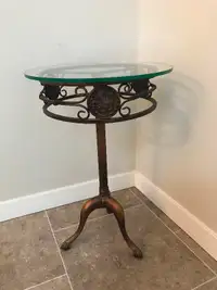Round Bronze and Glass Accent Table