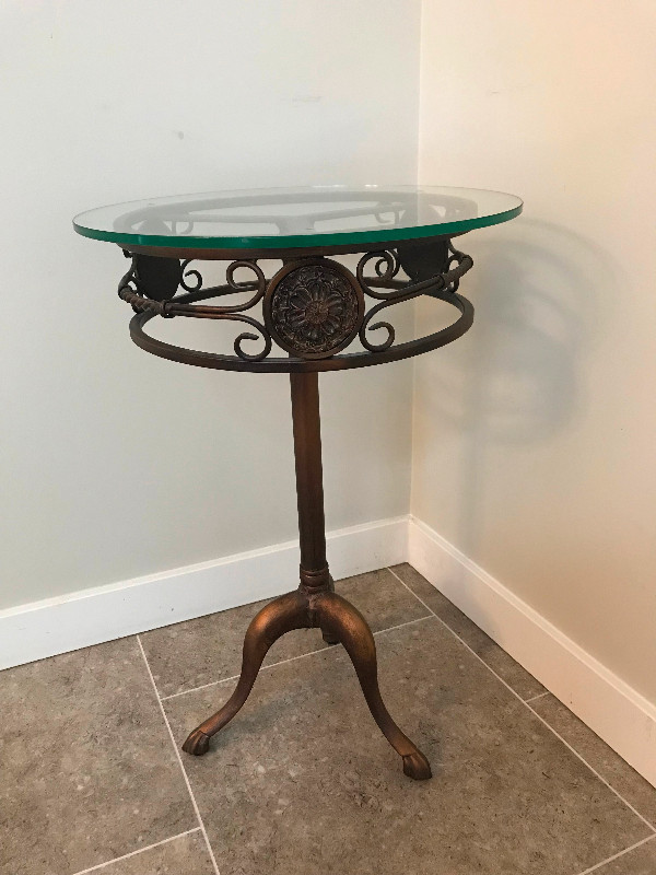 Round Bronze and Glass Accent Table in Other Tables in Nanaimo