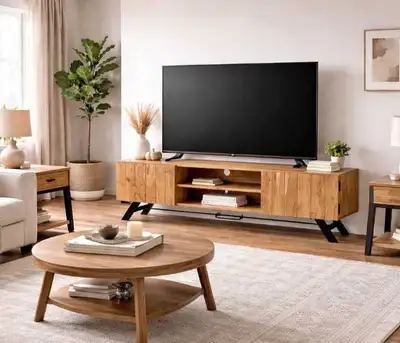 brand new wooden TV stand in box, View more