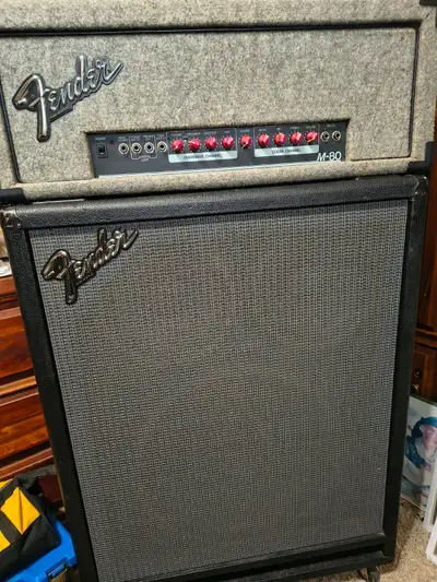 Fender m80 2 Chanel amp head and fender spectrum bxr cabinet with castors era (1989-1994) cabinet ca...