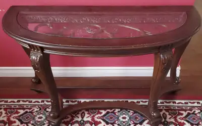 ACCENT CORNER TABLE WITH GLASS ON TOP <^, View more