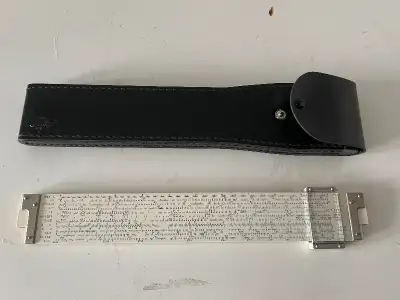Vintage Hughes Owens Hemmi Bamboo Slide Rule With Leather Case,, View more