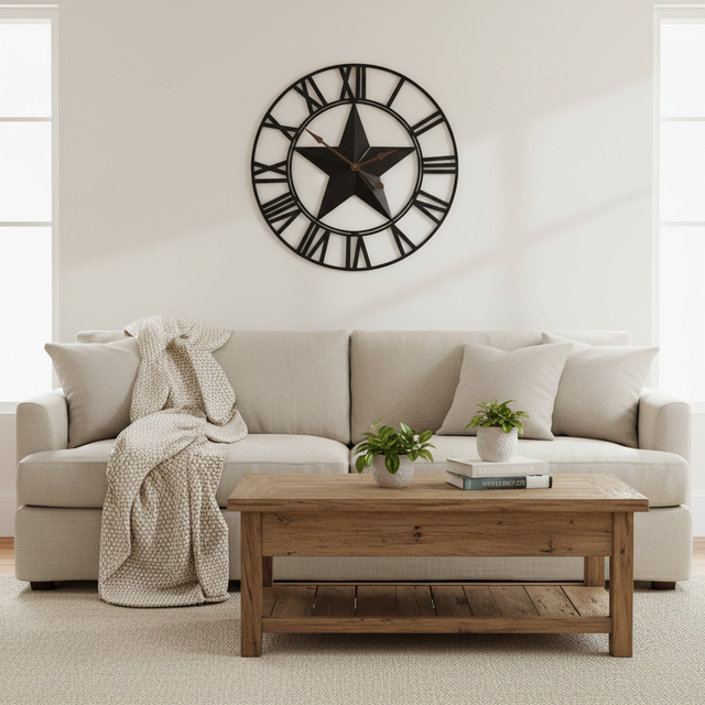 Black Star Metal 35 Inch Diameter Roman Numeral Wall Clock in Home Décor & Accents in Saskatoon - Image 5