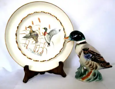 ASSIETTE et FIGURINE CANARD VINTAGE DUCK PLATE and FIGURINE, View more