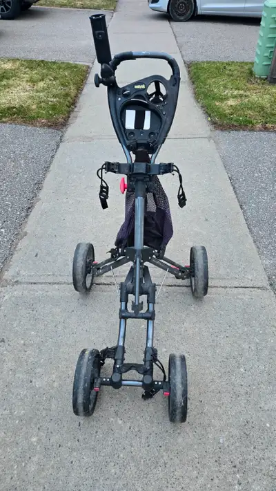Caddytek 4 wheel golf cart. Foldable with umbrella holder. Good shape, wheels and brake works well....