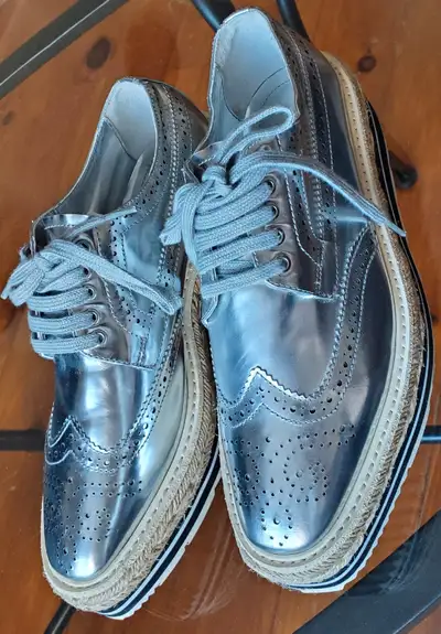 Prada Leather Oxford - Silver Platforms women's size 38 (7-7.5), View more