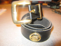 Gianni Versace Black Leather Belt Medusa Head Medallion Vintage