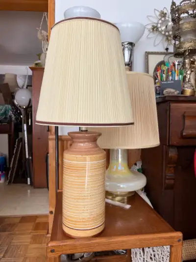 Grande lampe vintage tall textural striped pottery lamp, View more