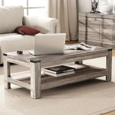 47.2" Farmhouse Coffee Table, Modern Rustic Wooden Center Table, View more