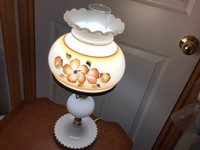 Lovely Vintage Hurricane Hobnail Milk Glass Table Lamp