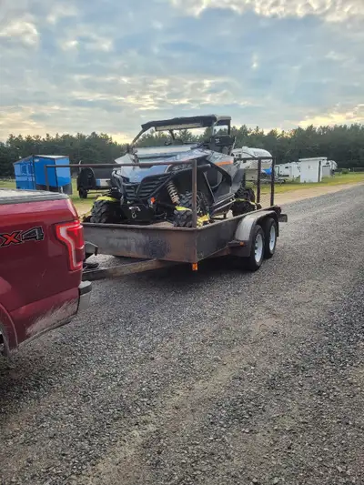 Tandem trailer with brakes, new axles, wheels, wiring, jack, hubs/bearings just recently greased. (C...