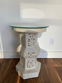 Oriental Style Glass Ceramic Pedestal Table