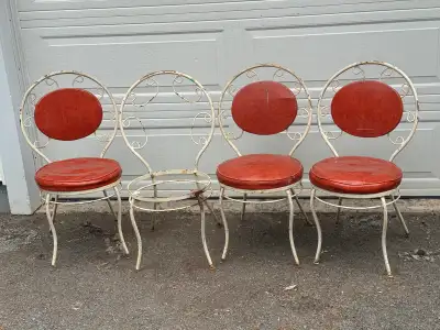 Vintage Wrought Iron Patio Chairs Set of 4 Red Cushions. $80. , View more