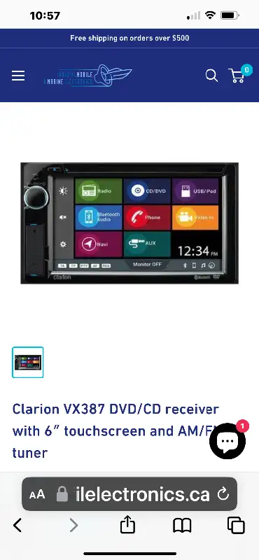 Clarion VX387 • DVD/CD receiver with 6" touchscreen and AM/FM tuner • fits double-DIN (4" tall) dash...